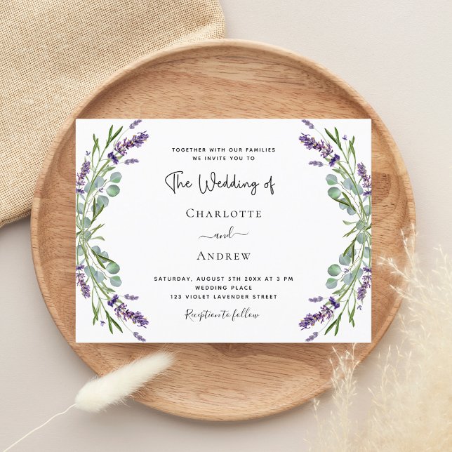 Lavender violet florals greenery luxury wedding invitation postcard (Creator Uploaded)