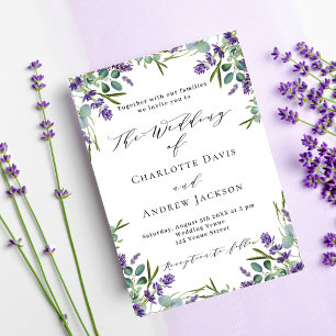 Lavender violet florals greenery wedding  invitation