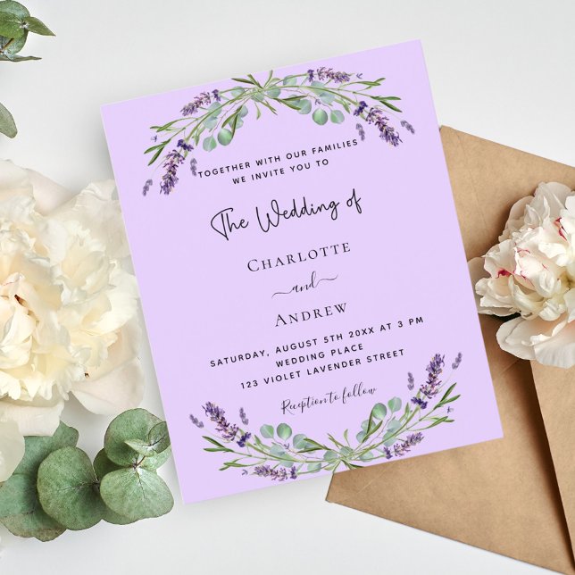 Lavender violet greenery budget wedding invitation (Creator Uploaded)