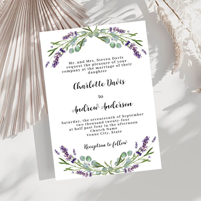 Lavender violet greenery formal wedding invitation (Creator Uploaded)