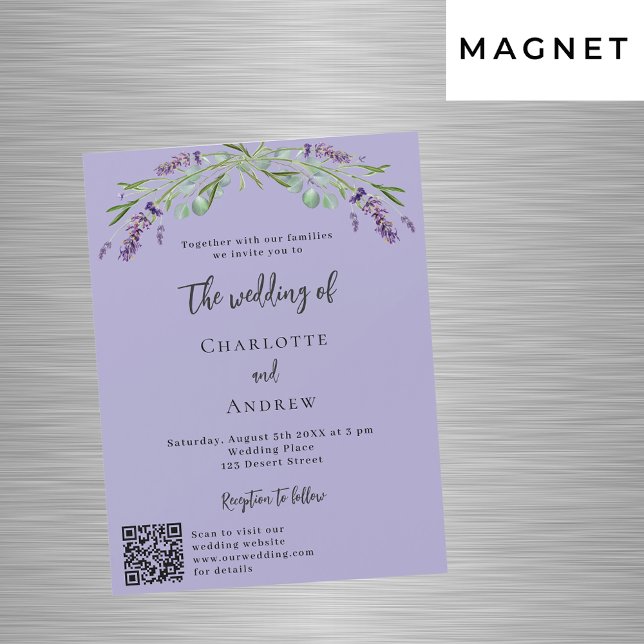 Lavender violet greenery QR details luxury wedding Magnetic Invitation (Creator Uploaded)