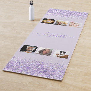 Lavender violet name photo collage yoga mat
