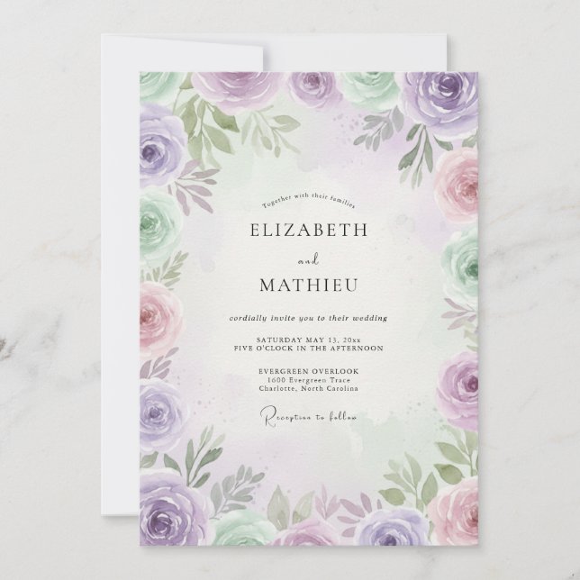 Lavender Violet Petal Wedding Invitation (Front)