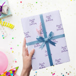Lavender violet purple name script wrapping paper<br><div class="desc">A lavender,  violet background colour,  purple text. 
Personalize and add a name and age. Handwritten style script.</div>