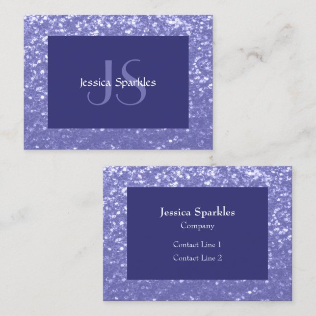 Lavender violet sparkles glitter bling Monogram Business Card (Front/Back)