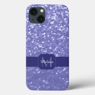 Lavender violet sparkles glitter bling Monogram iPhone 13 Case