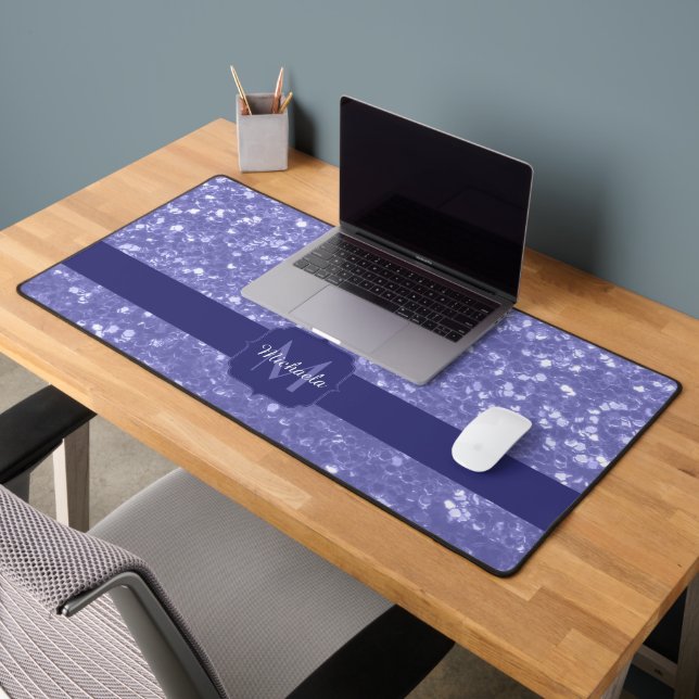 Lavender violet sparkles glitter bling Monogram Desk Mat (Office 2)