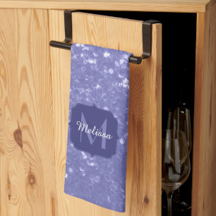 Lavender violet sparkles glitter bling Monogram Kitchen Towel