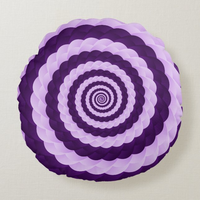 Lavender Vortex Bloom – Hypnotic Purple Spiral Ill Round Pillow (Front)