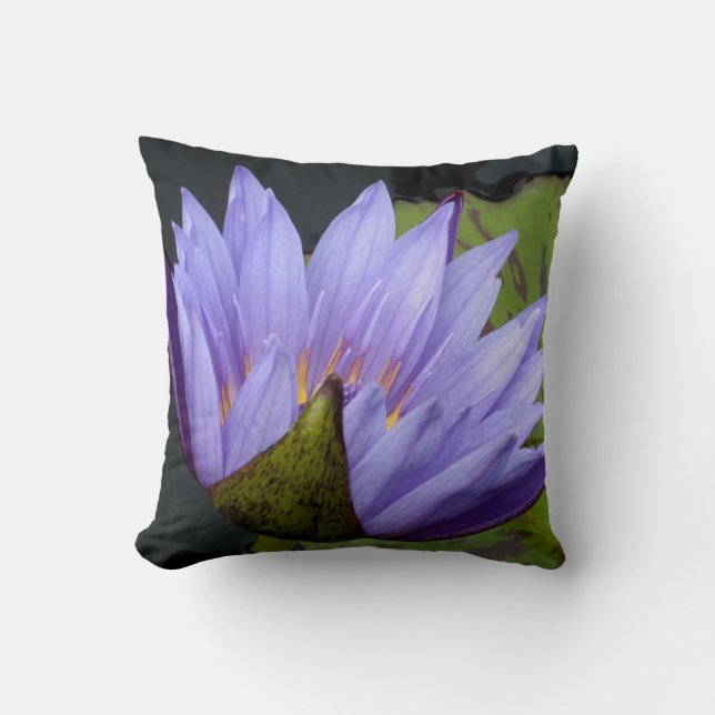 Lavender Water Lily Throw Pillow (Front)