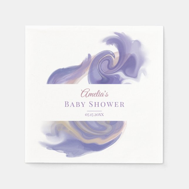 Lavender Watercolor Abstract Baby Shower Napkin (Front)