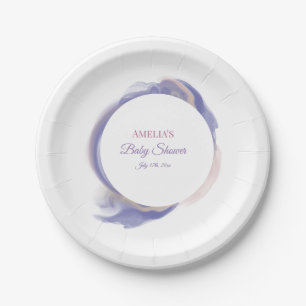Lavender Watercolor Abstract Baby Shower Paper Plate