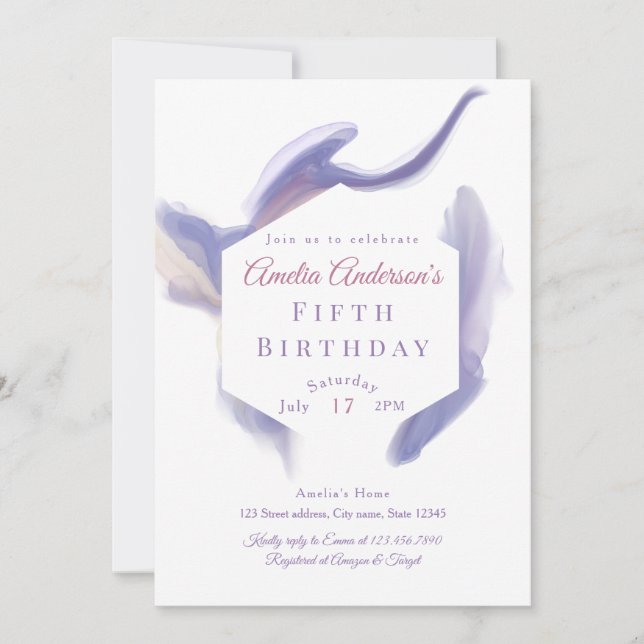 Lavender Watercolor Abstract Birthday Invitation (Front)