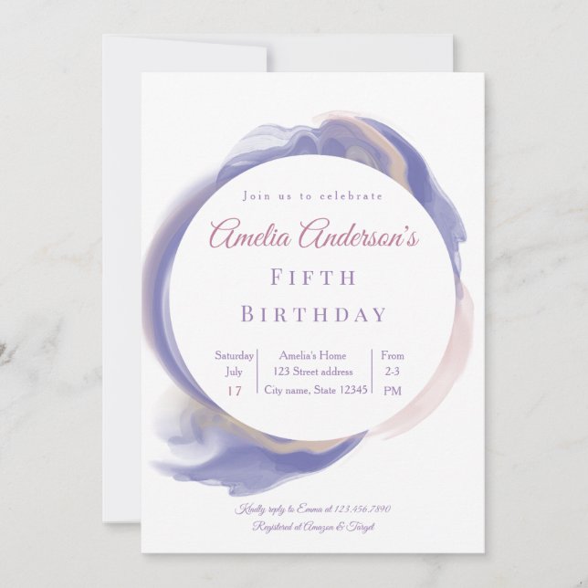 Lavender Watercolor Abstract Birthday Invitation (Front)