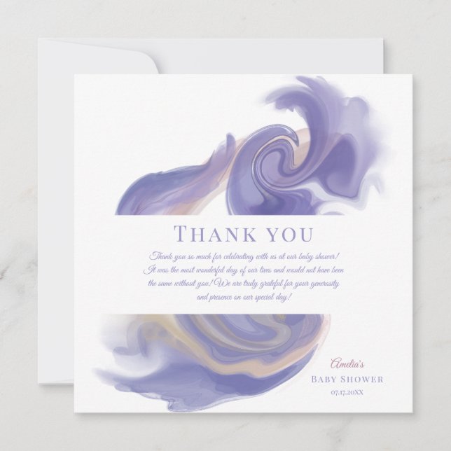 Lavender Watercolor Abstract Birthday Thank You Card (Front)