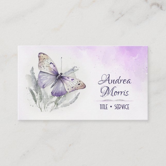 Lavender Watercolor Butterfly Business Card (Front)