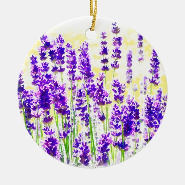 Lavender Watercolor Ceramic Ornament (Front)