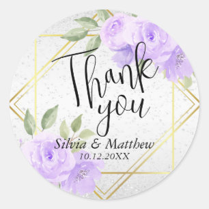 Lavender Watercolor Floral and White Glitter  Classic Round Sticker