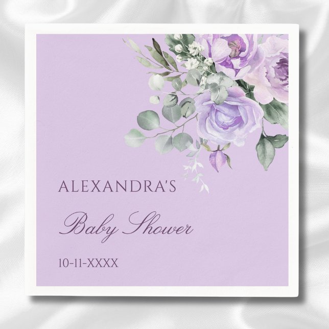 Lavender Watercolor Floral Baby Shower Napkin (Creator Uploaded)