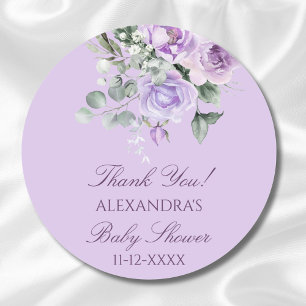 Lavender Watercolor Floral Baby Shower Thank You Classic Round Sticker