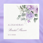 Lavender Watercolor Floral Peony Bridal Shower Napkin<br><div class="desc">Personalize this Lavender Peony Bridal Shower Paper Napkin, featuring beautiful watercolor lavender peony flowers delicately accented with soft greenery against a crisp white background. These napkins are perfect for a floral bridal shower, offering an elegant, chic touch in lovely shades of lilac. Perfect for adding a refined detail to your...</div>