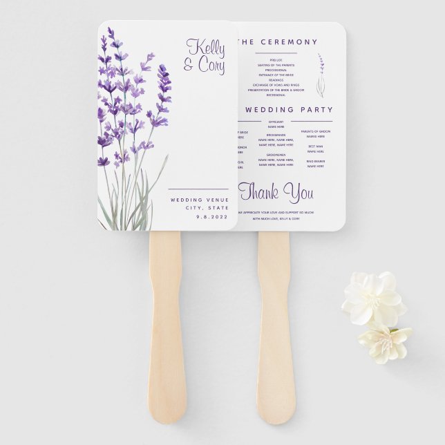 Lavender Watercolor Floral Program Fans (Front and Back)