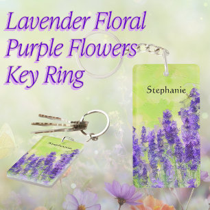 Lavender Watercolor Floral Purple Yellow Art Keychain