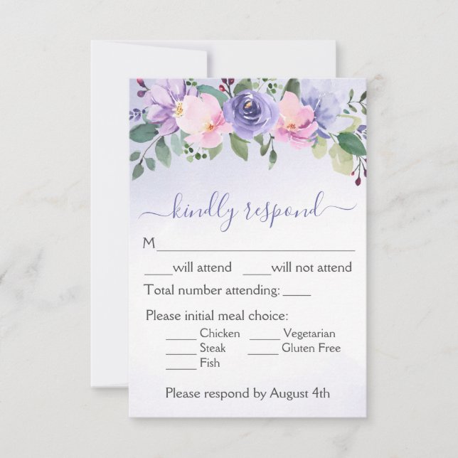 Lavender Watercolor Floral Wedding RSVP Card (Front)