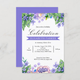 Lavender Watercolor Flowers Birthday Invitation