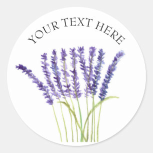 Lavender watercolor flowers herbs rustic purple cl classic round sticker