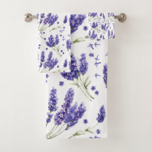 Lavender Watercolor Flowers Pattern Bath Towel Set