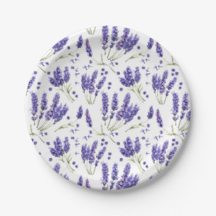 Lavender Watercolor Flowers Pattern Paper Plate