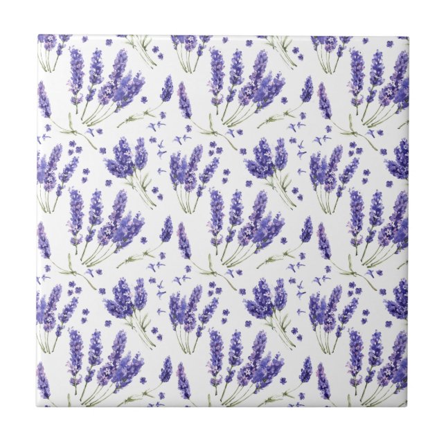 Lavender Watercolor Flowers Pattern Tile (Front)