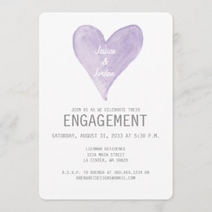 Lavender Watercolor Heart Engagement Invitation