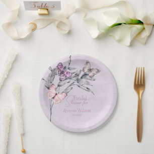 Lavender Watercolor Leaf and Butterflies Bridal  Paper Plate