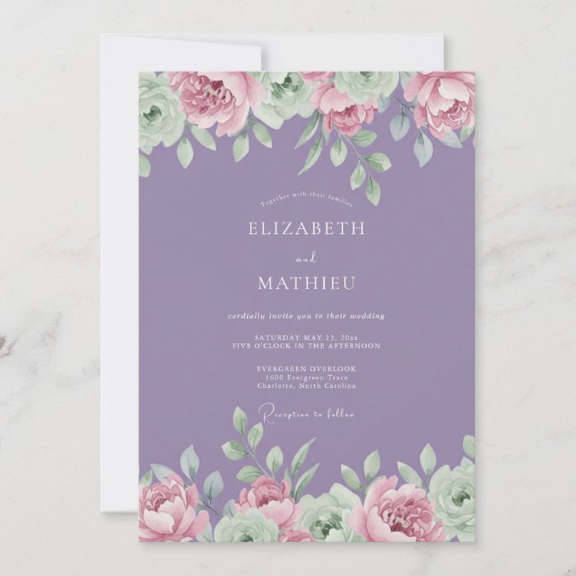 Lavender Watercolor Painted Wedding Invitation (Front)