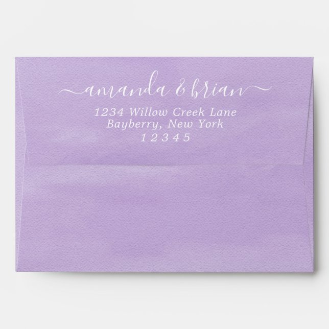 Lavender Watercolor Paper Script Lettering 5x7 Envelope (Back (Top Flap))