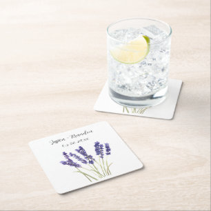 Lavender Watercolor Purple Boho Floral Wedding Square Paper Coaster