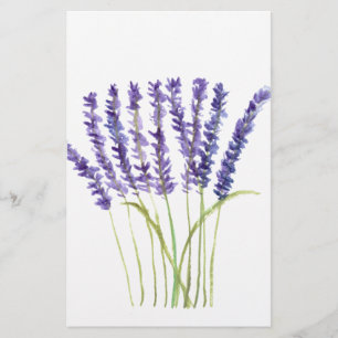 Lavender watercolor purple flowers botanical stationery