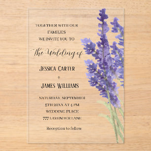 Lavender Watercolor Rustic Elegant Wedding Acrylic Invitations