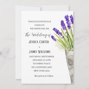 Lavender Watercolor Rustic Elegant Wedding Invitation