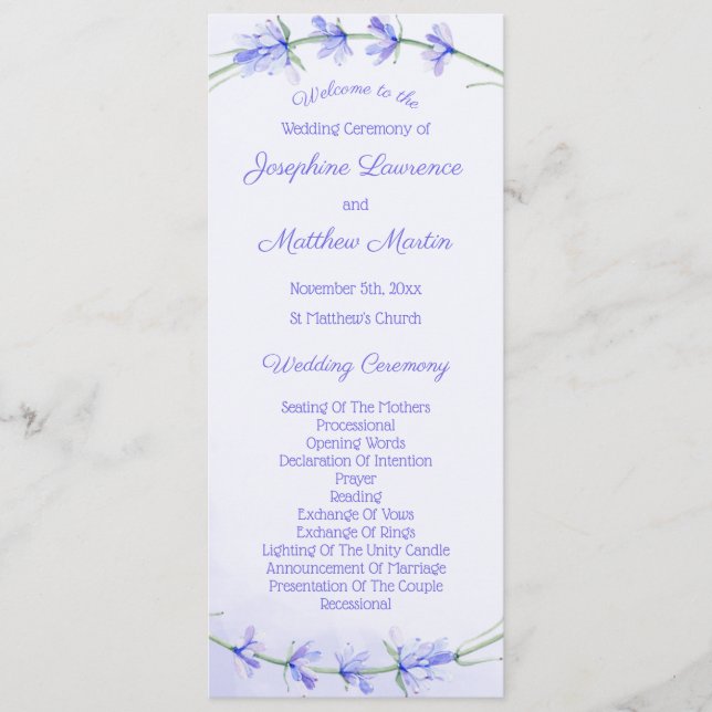 Lavender Watercolor Wedding Ceremony Programs (Front)