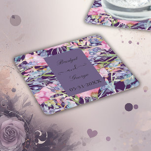lavender watercolor wildflower greenery foliage square paper coaster