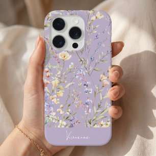 Lavender Watercolor Wildflowers iPhone 15 Pro Case