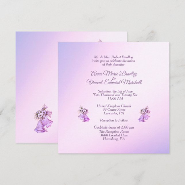 Lavender Wedding Bells Invitation (Front/Back)