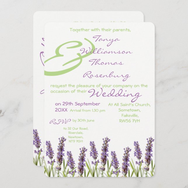 Lavender Wedding Invitation (Front/Back)