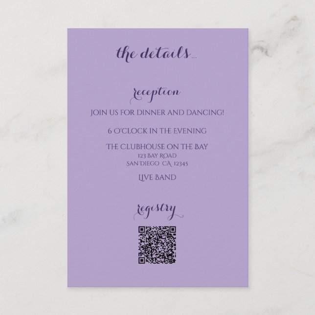 Lavender Wedding Invitation Enclosure Card (Front)