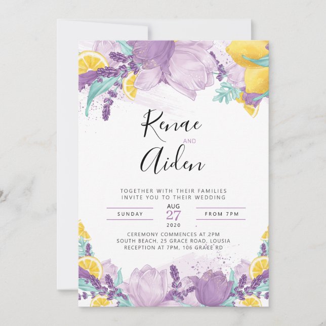 Lavender Wedding Invitation, Summer Invitation (Front)