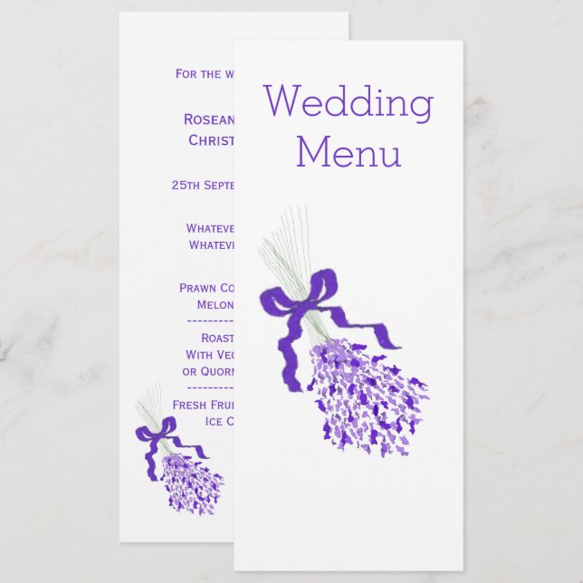 Lavender Wedding Menu (Front/Back)