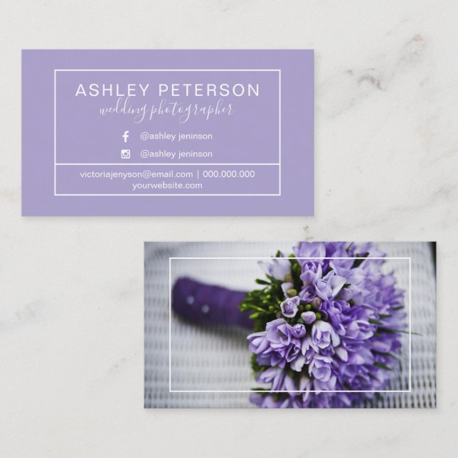 Lavender wedding photographer frame typography business card (Front/Back)